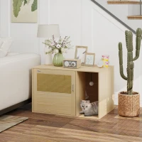 PawHut Móvel Caixa de Areia para Gatos Caixa de Areia para Gatos com Tapete de Arranhar e Porta de Vime 80x50x50 cm Branco(m-11)