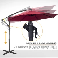 Outsunny Ampelschirm Ø300 cm neigbar Sonnenschirm mit UV-Schutz Kurbelschirm mit Ständer, Kurbelvorrichtung, Marktschirm Gartenschirm Sonnenschutz für Balkon Garten Terrasse Rot(m-6)
