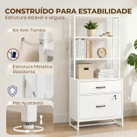 HOMCOM Arquivador com Prateleiras Móvel de Escritório com Prateleiras Gaveta para Arquivos A4 e Carta e Suporte para Impressora 70x40x157 cm Branco(m-7)