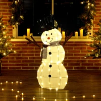 Outsunny Fröhliche Schneemann-Dekoration für Weihnachten, Außendekoration mit LED-Lichtern, Stahl, Polyester, Weiß+Schwarz(m-9)