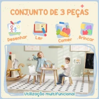 AIYAPLAY Mesa Infantil com 2 Cadeiras com Espaço de Arrumação para Crianças de 3-6 Anos para Sala de Jogos Dormitório Madeira e Branco(m-6)