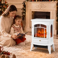 HOMCOM Elektrokamin freistehend mit 3-Seiten-Panorama, elektrischer Kamin, 39x24x57 cm Weiß(m-8)