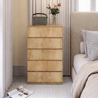 HOMCOM Cómoda de 5 Gavetas para Quarto Moderna Design sem Puxadores para Sala de Jantar Entrada 60x39x100 cm Madeira Natural(m-7)