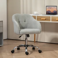 HOMCOM Homeoffice Stuhl, Ergonomisch Schreibtischstuhl mit Wippfunktion, Teddysamtoptik 56 x 61 x 86 cm Grau(m-10)