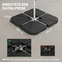 Outsunny Bază pentru Umbrelă, Set 4 Bucăți din HDPE, Umplută cu Apă sau Nisip, 104x104x7.5 cm, Neagră(m-3)
