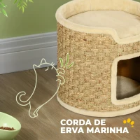 PawHut Barril Arranhador para Gatos 37 cm com Toca e Cama Superior em Sisal, Caqui(m-5)