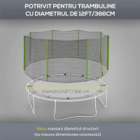 SPORTNOW Plasă de protecție pentru trambuline cu 8 stâlpi, cu acces cu fermoar, din PE, Ø366x180 cm, negru și verde(m-4)