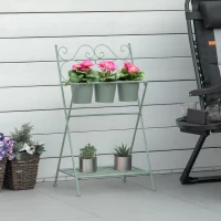 Outsunny Suporte de Metal para Plantas Dobrável com 3 Vasos Incluidos e Prateleira Inferior Suporte para Vasos de Flores Decorativo para Interior e Exterior 47x37x78,5cm Verde(m-12)