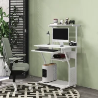 HOMCOM Secretária para Computador com Rodas, Bandeja para Teclado, Suporte para CPU e Prateleiras 80x50x130 cm Branco(m-6)