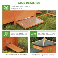 PawHut Galinheiro de Madeira para Exterior Gaiola para Galinhas com Ninhos Cercado Bandeja Removível Teto Abatível 196x76x97 cm Madeira(m-7)