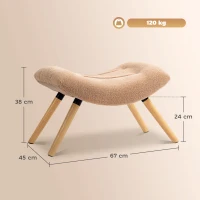 HOMCOM Moderner Fußhocker mit Fleece-Bezug und Holzbeinen, gepolstert, für Wohnzimmer, Schlafzimmer, Flur, Braun(m-3)