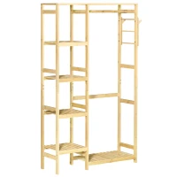 HOMCOM Suporte para Cabides de Bambu Cabideiro com Prateleiras de 4 Níveis com Barra Prateleira Inferior e Cabide Lateral 90x30x155cm Madeira(m-1)