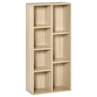 HOMCOM Bücherregal Wohnzimmerregal Bücherschrank Standschrank mit 7 Fächern Eiche Spanplatte 50 x 24 x 106 cm(m-1)