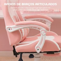 HOMCOM Cadeira Gaming com Orelhas Cadeira Gamer Reclinável com Altura Ajustável e Suporte Lombar 65x62x116-124 cm Rosa e Branco(m-7)