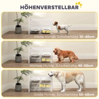 PawHut Hundefutternapf-Gestell, verstellbare Futternäpfe mit separatem Design, 2 Edelstahlschüsseln, Anti-Schling-Matte, Weiß(m-5)