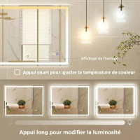 HOMCOM Miroir salle de bain LED bluetooth 90 x 70 cm interrupteur tactile lumière réglable 3 couleurs anti-buée mémoire argent(m-6)