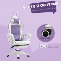 Vinsetto Scaun Gaming cu Urechi de Iepuraș, Suport pentru Picioare, Perne, Reglabil și Reclinabil, Mov(m-7)