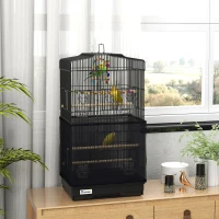 PawHut Colivie pentru pasari cu Stinghii, Leagan si boluri, Voliera din Metal si Plastic, 46.5x35.5x92 cm, Negru(m-10)