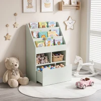 HOMCOM Bibliothèque étagère Multi-Rangement 3 étagères 2 niches Grand tiroir en bois Vert clair(m-10)
