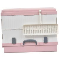 PawHut Caja de Arena para Gatos Plegable Arenero Portátil Aseo Quita Mal Olor con Manija Puerta Orificio de Ventilación Bandeja Material ABS 54x43x42 cm Blanco y Rosa(m-7)