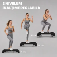 SPORTNOW Stepper Reglabil pe Înălțime cu Trepte Detașabile și Bază Antiderapantă, din ABS, 97x36x15/20/25 cm, Gri(m-4)