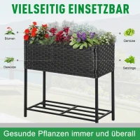 Outsunny Hochbeet, Blumenkasten, tiefe Ablage, Metallrahmen/Polyrattan, 70 x 30 x 70 cm, Dunkelbraun(m-6)