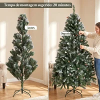HOMCOM Árvore de Natal Artificial 180 cm Árvore de Natal com 910 Ramos com Efeito Neve 58 Pinhas Verde(m-7)