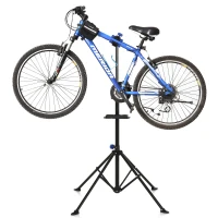 HOMCOM Fahrradmontageständer Zentrierständer Fahrradständer Reparaturständer vierbeinig mit Werkzeugablage Schwarz 144x144x117-170 cm(m-2)