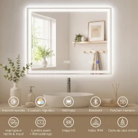 HOMCOM Miroir salle de bain LED bluetooth 90 x 70 cm interrupteur tactile lumière réglable 3 couleurs anti-buée mémoire argent(m-4)