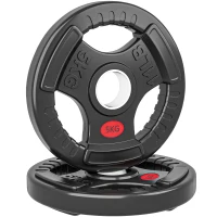 SPORTNOW Set de discuri greutăți 2x5 kg cu orificiu de 5 cm și 3 mânere, oțel cu înveliș din plastic, negru(m-1)