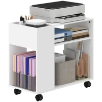 HOMCOM Mesa de Apoio com Rodas Compartimentos Superiores e Prateleiras Abertas 70x36x60 cm Branco(m-11)