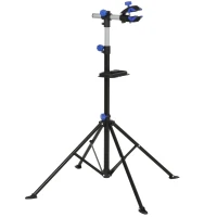 HOMCOM Fahrradmontageständer Zentrierständer Fahrradständer Reparaturständer vierbeinig mit Werkzeugablage Schwarz 144x144x117-170 cm(m-10)