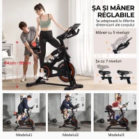HOMCOM Bicicletă fitness pentru acasă cu volant de 8 kg și ecran LCD, din oțel și ABS, 103x53x100-114 cm, roșu și negru(m-5)