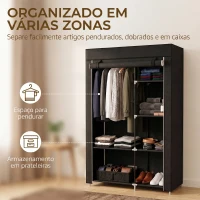 HOMCOM Roupeiro de Tecido Dobrável com 6 Prateleiras e 1 Barra de Pendurar para Dormitório Vestidor 103x43x162,5 cm Preto(m-4)