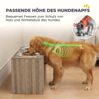 PawHut Hundefutterstation mit 2 Edelstahl-Näpfen, Schrank für Utensilien, für große Hunde, Zubehör, Braun(m-4)