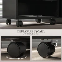 HOMCOM Dulap Mobil pentru Imprimantă pe 2 Niveluri cu 3 Compartimente și Roți pentru Birou și Studiu, 40x30x36cm, Negru(m-5)