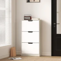 HOMCOM Meuble à chaussures 12 paires, armoire à chaussures étroite, 3 tiroirs rabattables, chêneet blanc(m-8)