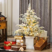 HOMCOM 3ft Prelit Flocked Christmas Tree, Artificial Snow Flocked Spruce with 100 Warm White LED Lights, 8 Modes, Green(m-10)
