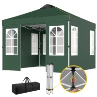 Outsunny Tenda Dobrável 3x3 m Pop-up com UPF50+ 4 Laterais Removíveis Altura Ajustável e Bolsa de Transporte Verde(m-11)