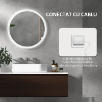 kleankin Oglindă pentru Baie cu LED-uri Reglabile, Control Touch și Design Antiaburire, Ø60 cm(m-8)