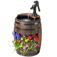 Outsunny Gartenbrunnen Zierbrunnen Springbrunnen Fassbrunnen Wasserfall Holzfass mit Pflanzgefäß Tannenholz Dunkelbraun Ø27 x 59 cm(m-12)