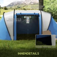 Outsunny Campingzelt für 4-5 Personen leicht wasserabweisend Familienzelt mit 3 Zimmer Seitentür Fenster Blau(m-6)