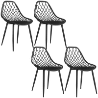 HOMCOM Set 4 Scaune de Dining Moderne cu Spătar Perforat din Plastic și Picioare din Metal, Negru(m-11)