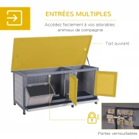 PawHut Clapier sur pied avec toit bitumé ouvrant 2 portes verrouillables dim. 112L x 50l x 54H cm gris et noir(m-5)