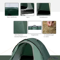Outsunny 2-Personen-Campingzelt, Netzöffnungen, Lampenhaken, Tragetasche, Grau+Gelb(m-7)