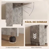 HOMCOM Mesa de Sala de Jantar Dobrável com 2 Prateleiras de Armazenamento e Rodas para Cozinha 75x140x74 cm Cinza(m-6)