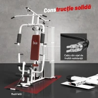 HOMCOM Stație de Fitness Multifuncțională pentru Acasă și Sală, cu 4 Perne din Oțel și PU, 150x110x210 cm, Alb(m-6)