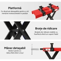 HOMCOM Cric moto din oțel, capacitate 500 kg, pliabil cu înălțime reglabilă și manivelă, roșu(m-6)