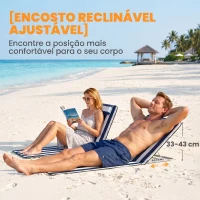 Outsunny Conjunto de 2 Esteiras com Encosto Reclinável, Apoio de Cabeça e Bolsa de Transporte 134x48x33-43 cm Brancas e Azuis(m-5)