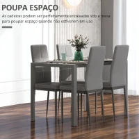 HOMCOM Conjunto de Sala de Jantar 5 Peças com Mesa Retangular de Vidro Temperado e 4 Cadeiras em PU Cinzento(m-4)